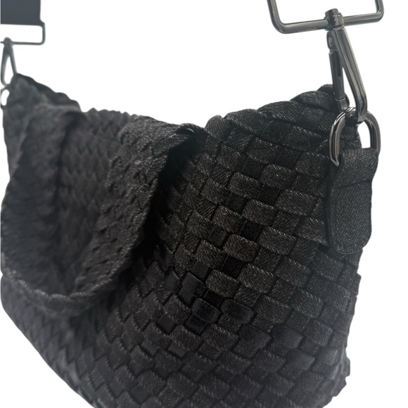 Haute Shore Woven Small Tote Purse Bag Crossbody Top Handle Geometric‎ Black - Picture 3 of 14